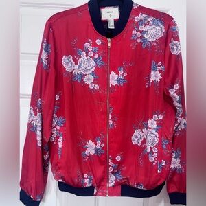Forever 21 Red Floral Bomber Jacket Large